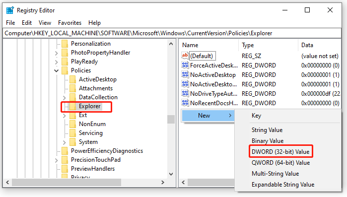 change drive letter of system reserved partition create a new DWORD 32 bit value