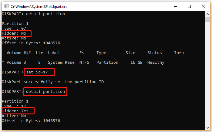 hide system reserved partition using diskpart