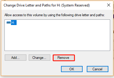 change drive letter of system reserved partition remove drive letter in Disk Management