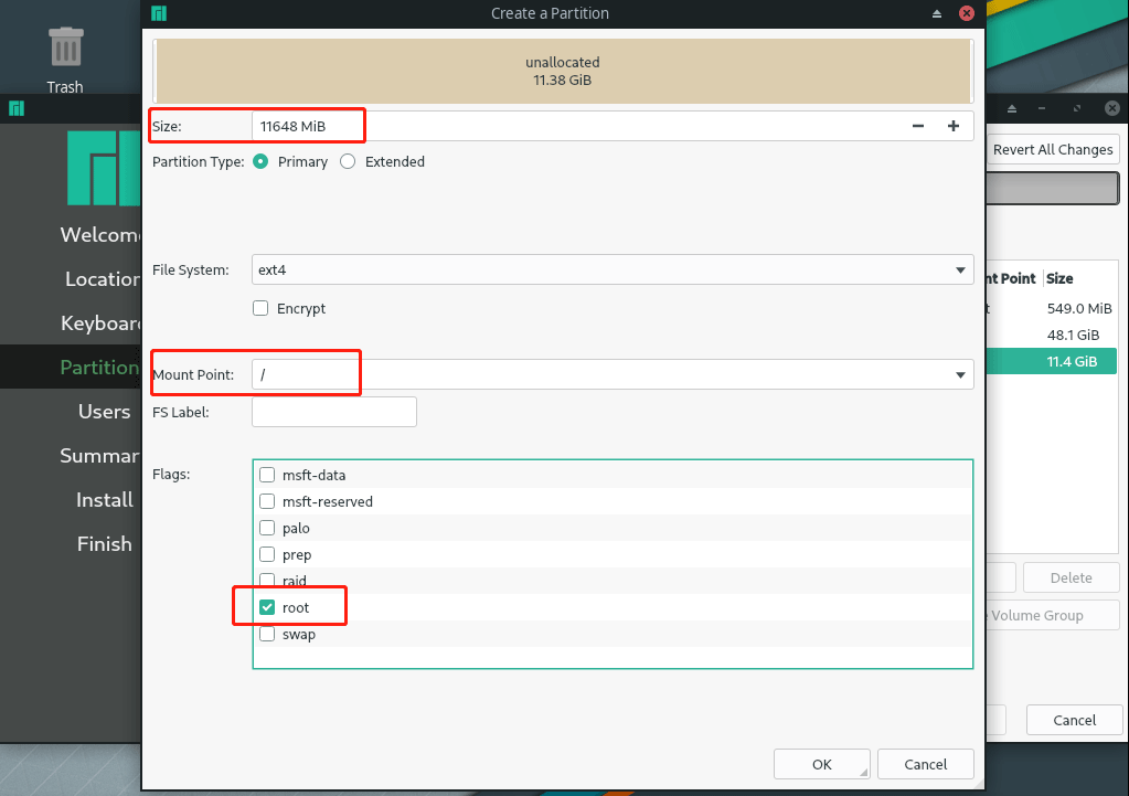 create the root partition