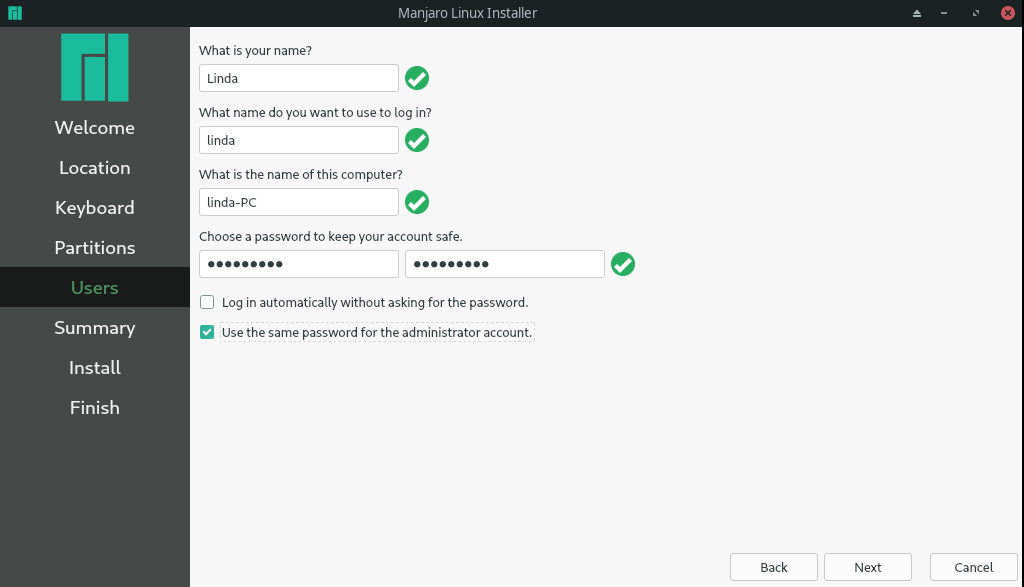 set name and passwords
