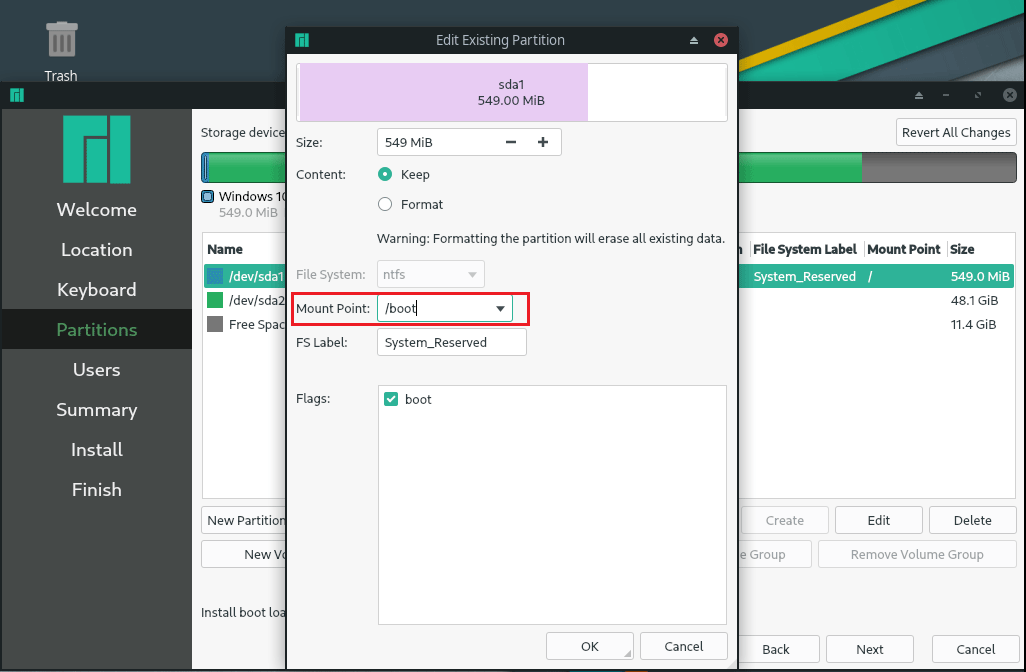 set boot partition