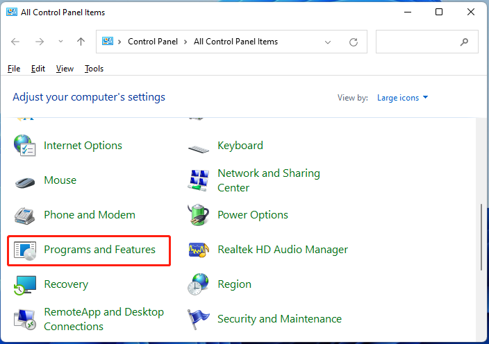 click Programs and Features
