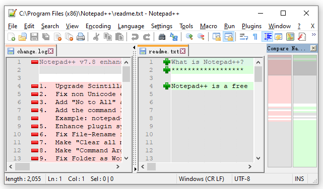 compare two files in Notepad Plus