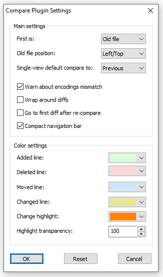 configure the Compare setting in Notepad Plus