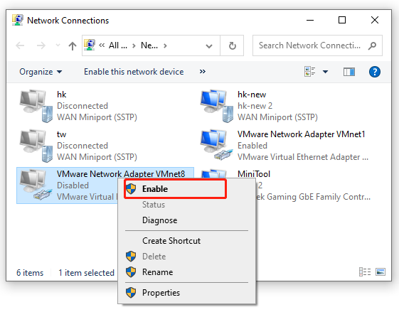 enable network adapter in Windows 10