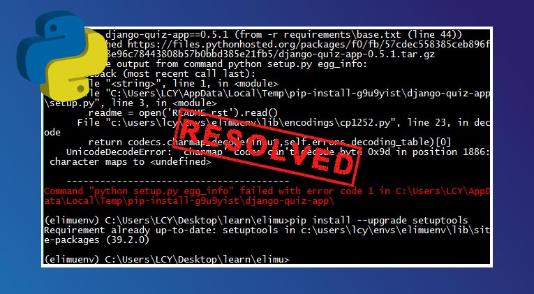 command python setup.py egg_info failed with error code 1