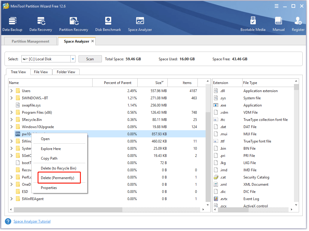 analyze the disk space using the MiniTool software