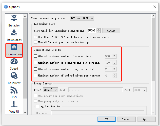 change the Connections Limits in qBittorrent