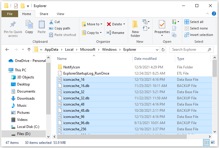 delete icon cache files