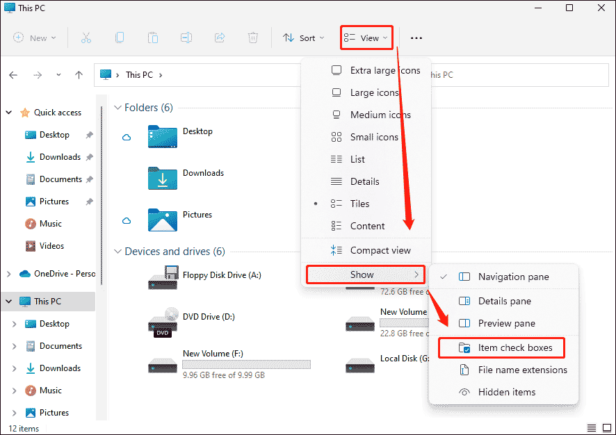 uncheck the Item checkboxes option