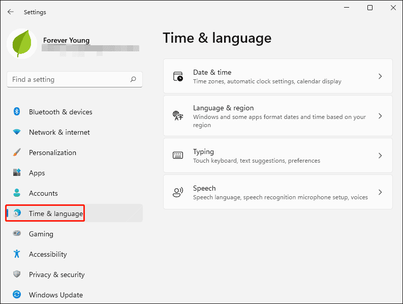 click the Time & language option