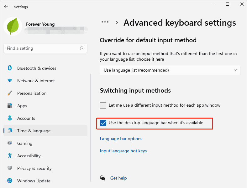 select Use desktop language bar when it’s available