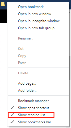 uncheck Show reading list from the bookmarks menu