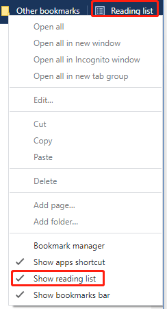 uncheck Show reading list from the reading list menu