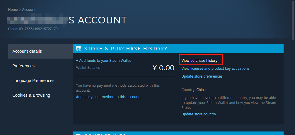 click View purchase history