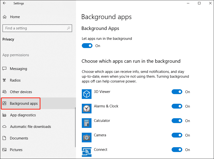click the Background apps option