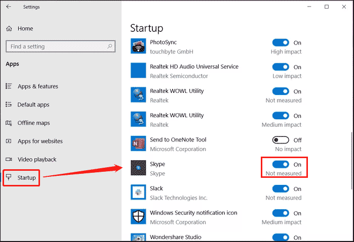 turn off the toggle next to Skype