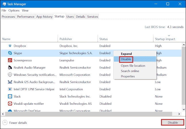 disable Skype
