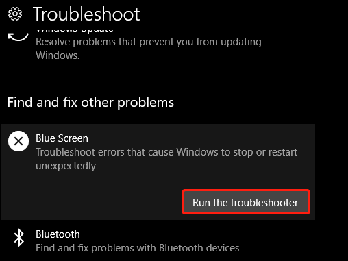 run the Blue Screen troubleshooter