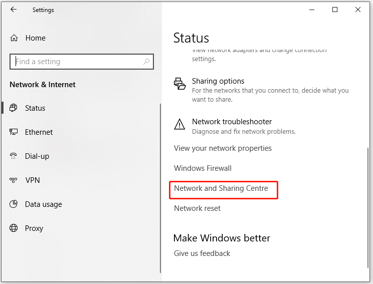 Network and Sharing Centre