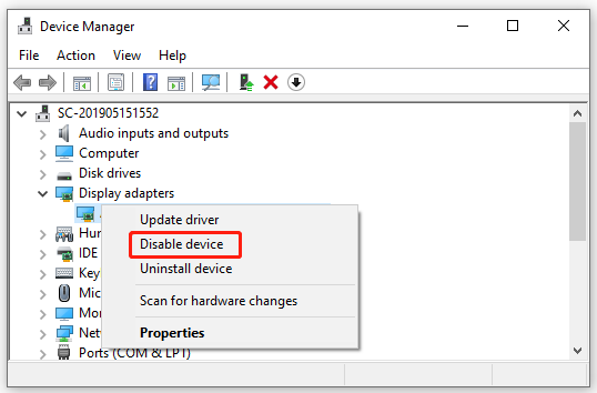 select Disable device in Device Manager