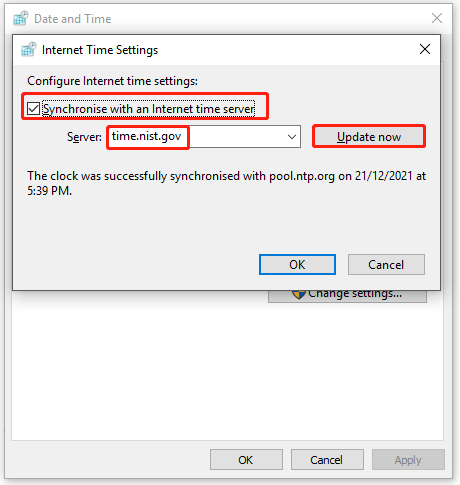 Synchronize with an Internet time server