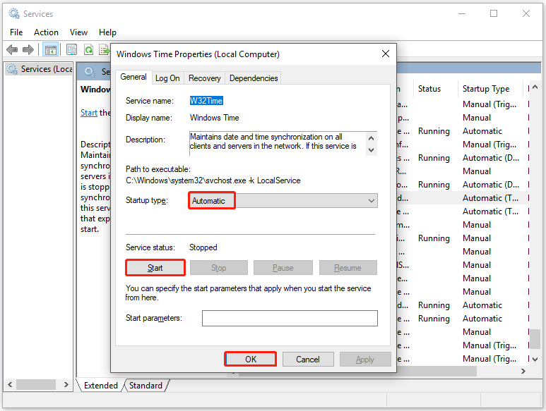 restart the Windows Time service
