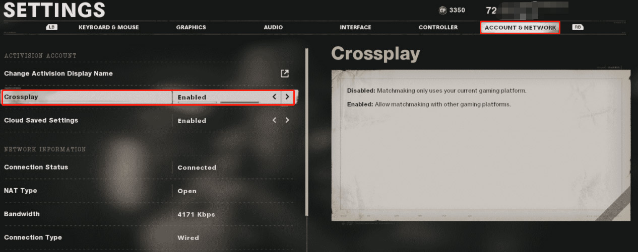 enable Crossplay in Cold War