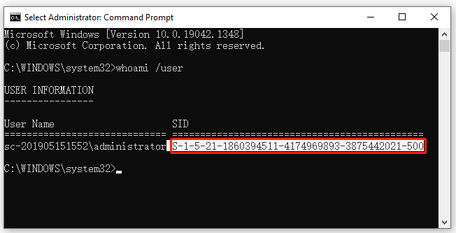 make a note of the SID in Command Prompt