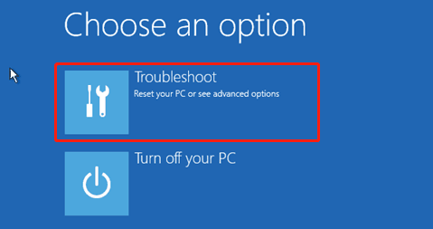 select Troubleshoot in Windows Setup