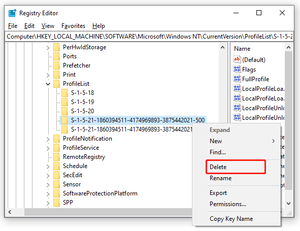 delete the SID folder without the BAK extension