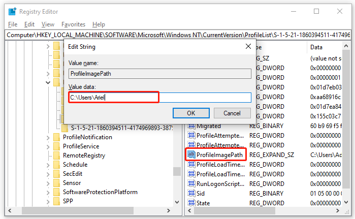 change the path of ProfileImagePath
