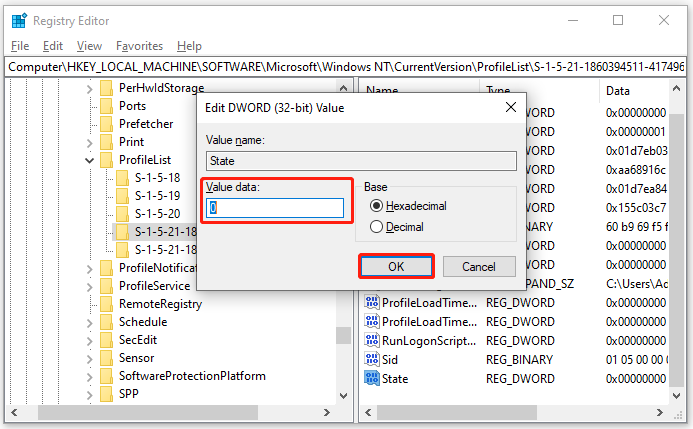 change the value data of State to 0