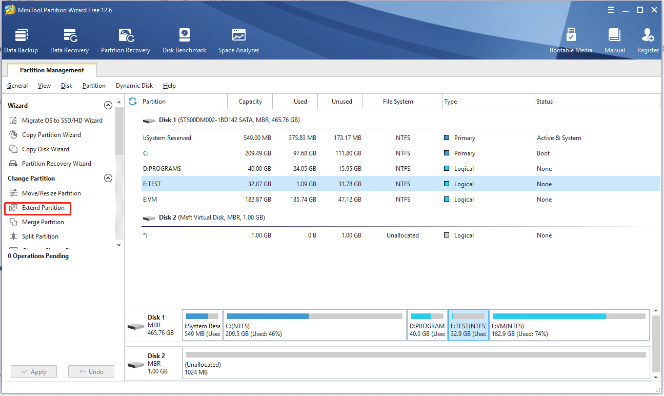 tap the extend partition feature