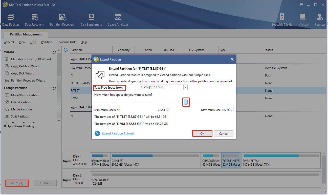 carry out the extend partition operation