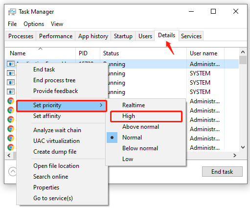 set Valorant to high priority in Task Manager