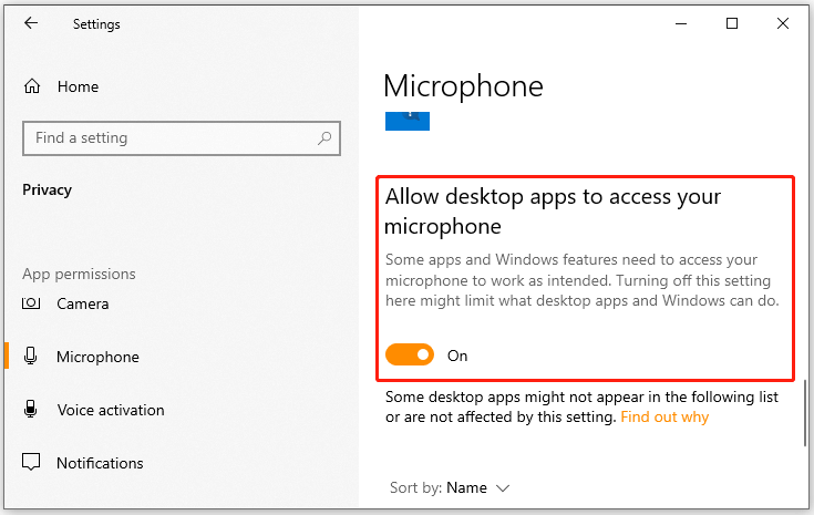 Allow desktop apps to access your microphone
