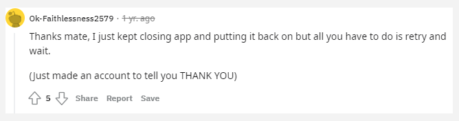 a user report in Reddit