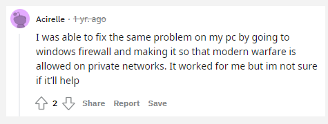 a user report from the Reddit