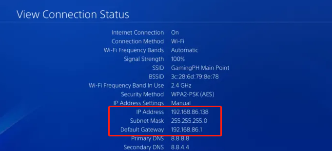 write down the IP address of PS4