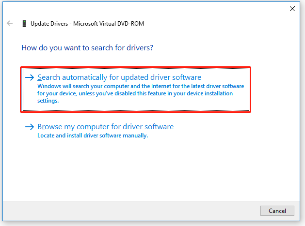 choose Search automatically for updated driver software