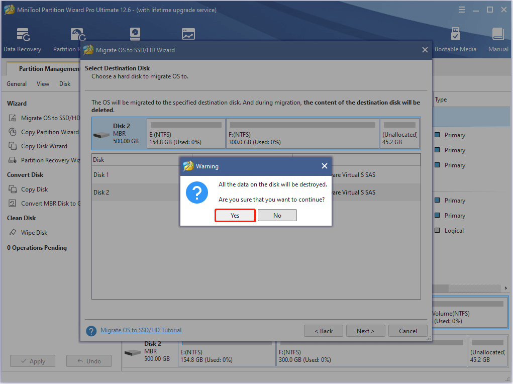 select destination disk