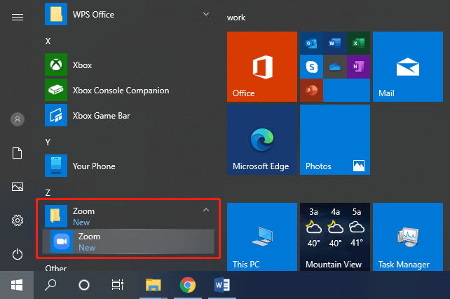 select Zoom folder