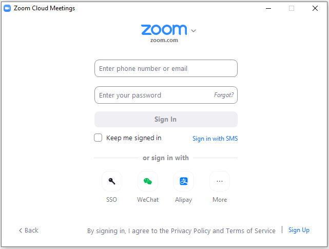 Zoom desktop client login