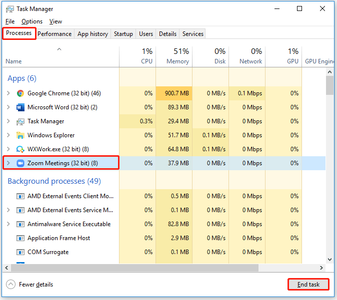 click End task