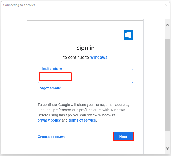 enter Gmail account