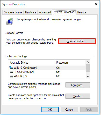 click System Restore