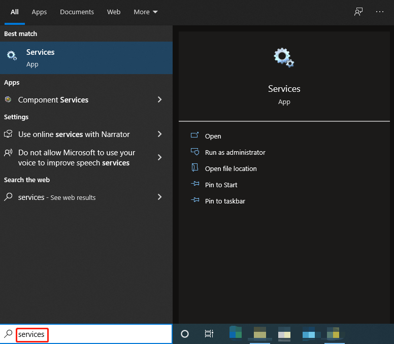 type services in the search box