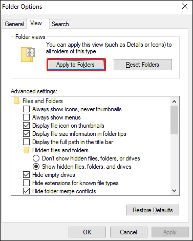 click Apply to Folders